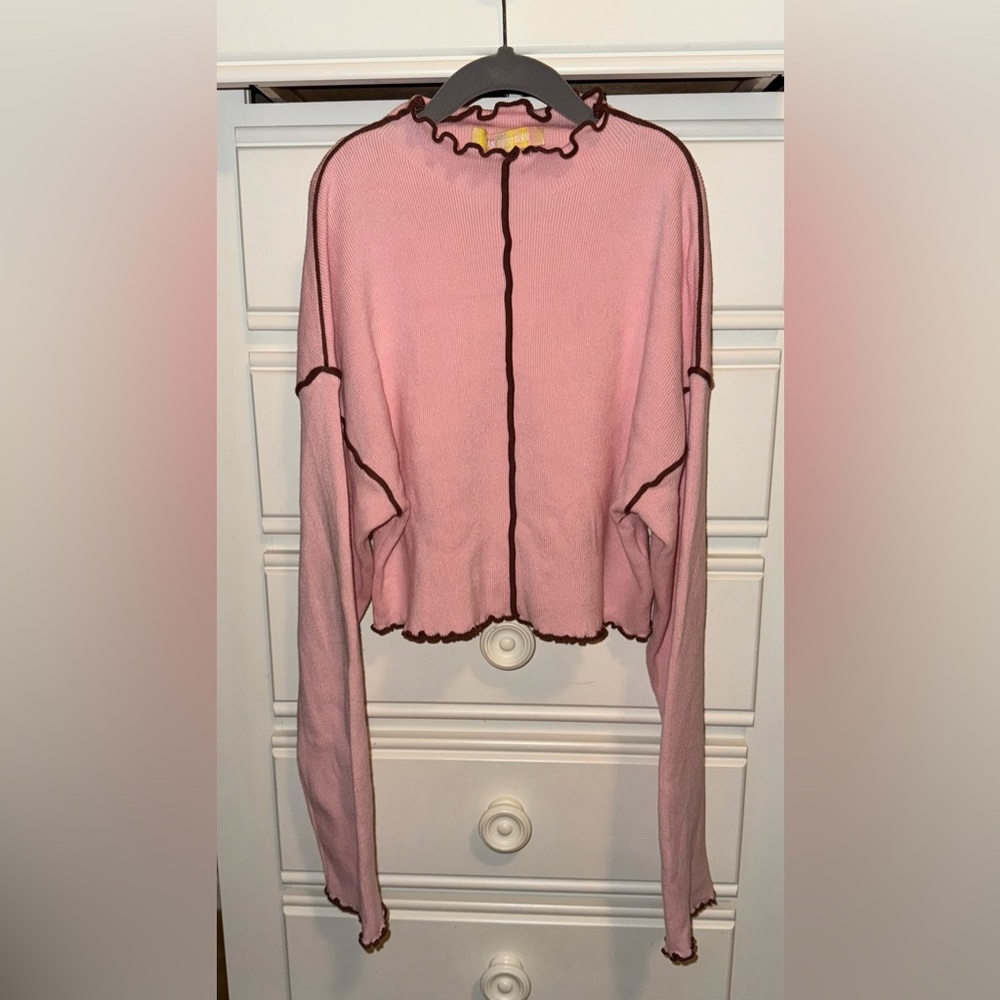 NWT! Urban Outfitters Pink Contrast Trim Long Sleeve Shirt (Size XS) - Picture 7 of 10